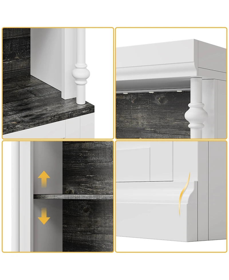gaomon Tall Storage Bookcase with 3-Tier Open Shelves and Double Door, Roman Column Design and 4 Adjustable Lights