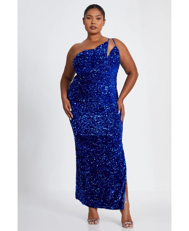 Quiz Plus Size One Shoulder Cut Out Sequin Maxi Dress