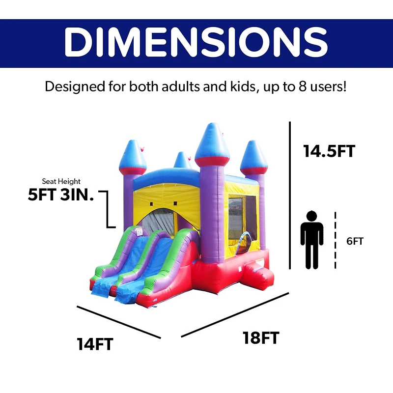 HeroKiddo Jelly Bean Castle Commercial Grade Bounce House with Dual Slide (with Blower), Kids and Adults, Basketball Hoop, Inflatable, Outdoor Indoor,