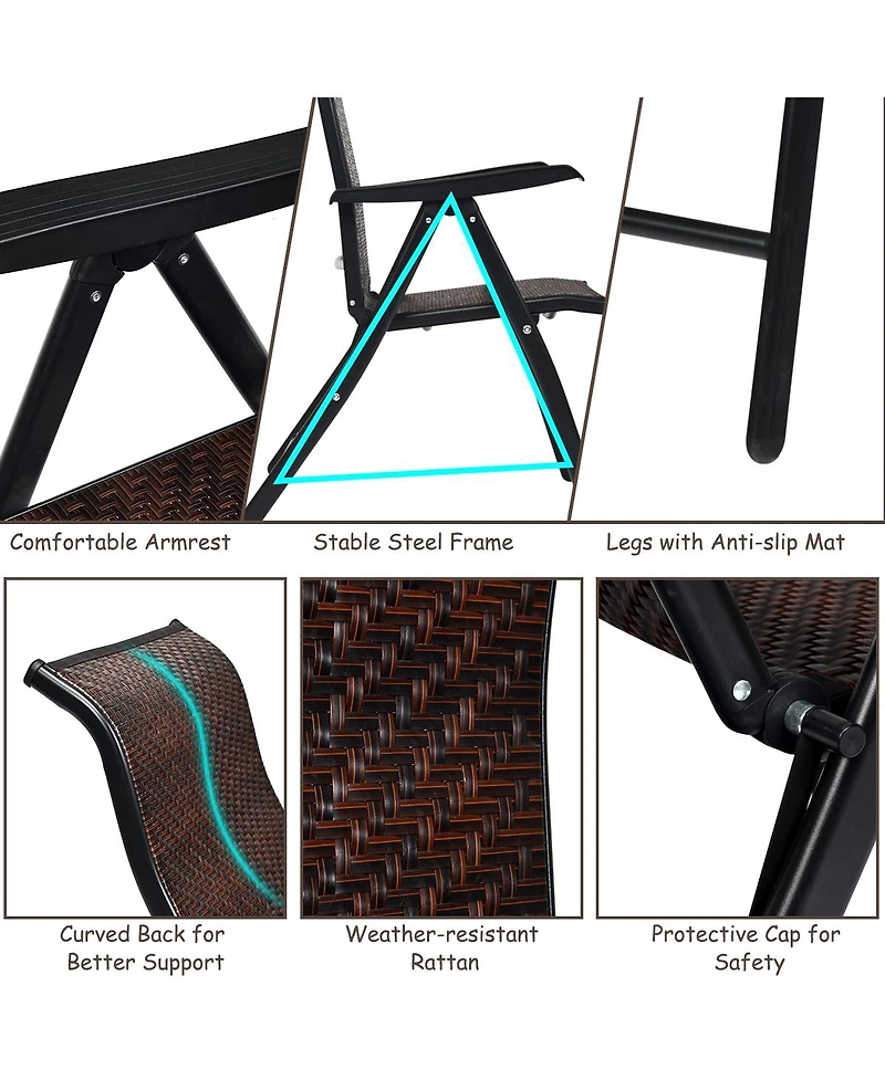 Sugift 2 Pieces Patio Rattan Folding Reclining Chair