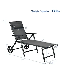 Inolait Patio Lounge Chair with Wheels Neck Pillow Aluminum Frame Adjustable-Gray