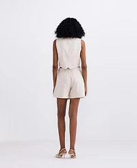 Reistor Women's Cropped Cotton Tweed Vest Set Cream