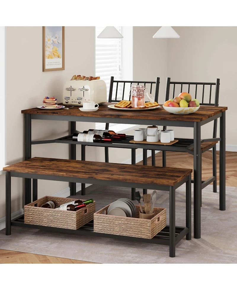 gaomon Dining Table Set for 4, Kitchen Table and 2 Chairs , 47.2" Rectangular Kitchen Table Set, Dining Room Table Set Brown