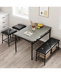 gaomon Kitchen Table with Bench, Dining Room Table Set for 4 with Upholstered Bench and Square Stools, Table Set with Storage -Grey