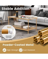 Givimo 2-Tier Coffee Table with Shelf Center Tea Table with Tempered Glass Top