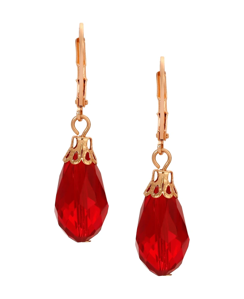 2028 Gold-Tone Crystal Faceted Drop Earrings