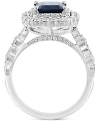 Effy Emerald-Cut Blue Sapphire (2-3/8 ct. t.w.) & Diamond (7/8 ct. t.w.) Double Halo Ring in 14k White Gold