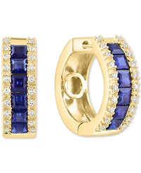 Effy Blue Sapphire (1-5/8 ct. t.w.) & Diamond (1/6 ct. t.w.) Small Hoop Earrings in 14k Yellow Gold, 0.62"