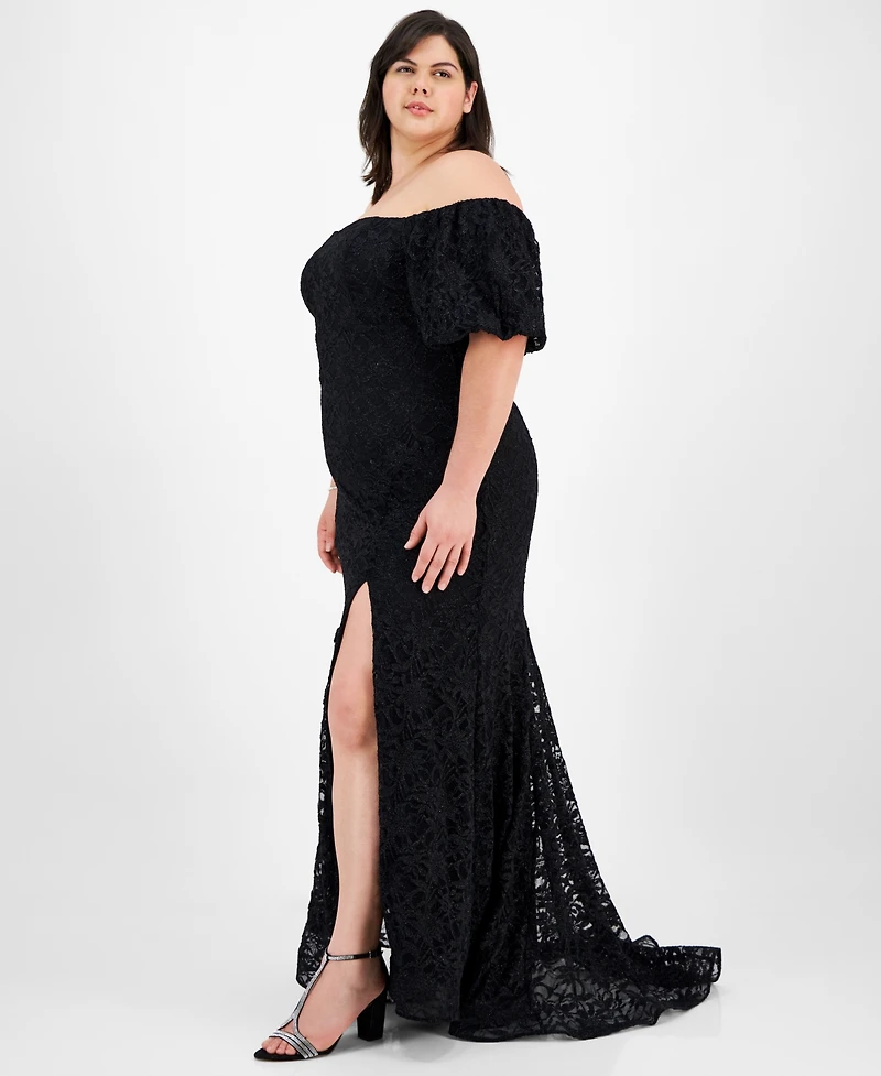 Emerald Sundae Plus Size Off-the-Shoulder Lace Gown, Created for Macy's
