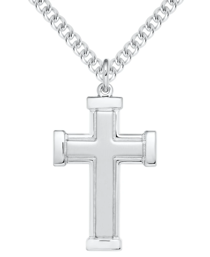 Men's Solid Embossed Cross 22" Pendant Necklace in Sterling Silver