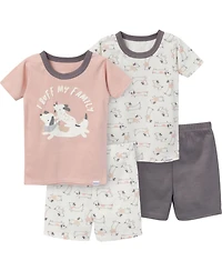 Gerber Baby Girls Top and Shorts Pajama Sets, 4-Piece, Ballet Slippers
