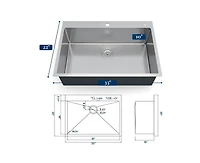gaomon Kitchen Sink, 33 Inch Brushed Nickel Topmount Kitchen Bar Sink, Stainless Steel 16 Guage Single Bowl Kitchen Sinks, Family and Bar Sink with Fu