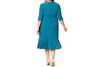 Kiyonna Women's Plus Whimsy Ruffled Midi Wrap Dress