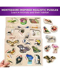 Quokka 8XSET Wooden Puzzles for Toddlers 2-4 with Rack - Alphabet, Numbers