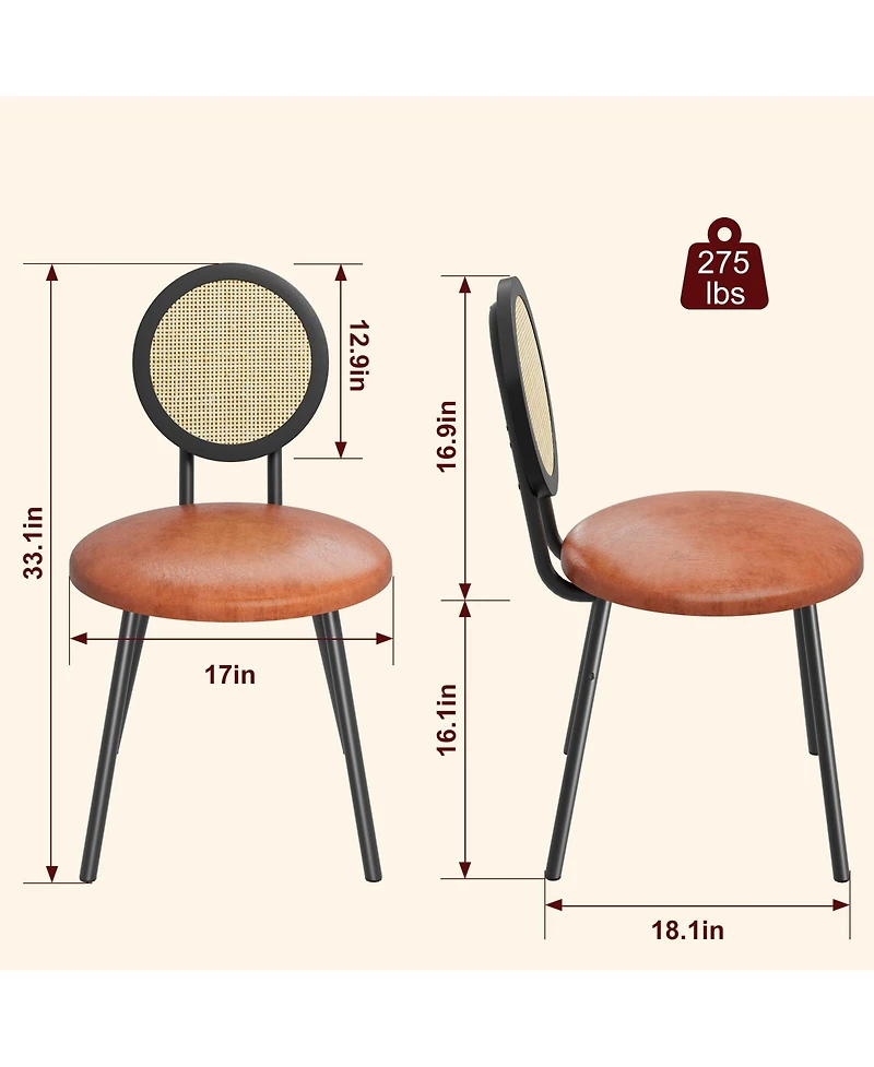 gaomon Dining Chairs Set of 2, Rattan Kitchen Chairs with Thicken Upholstered, Modern Dining Room Chairs Set of 2,Brown