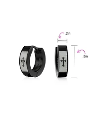Bling Jewelry Laser Fleur de Lis Cross Hoop Earrings Silver Tone Stainless Steel