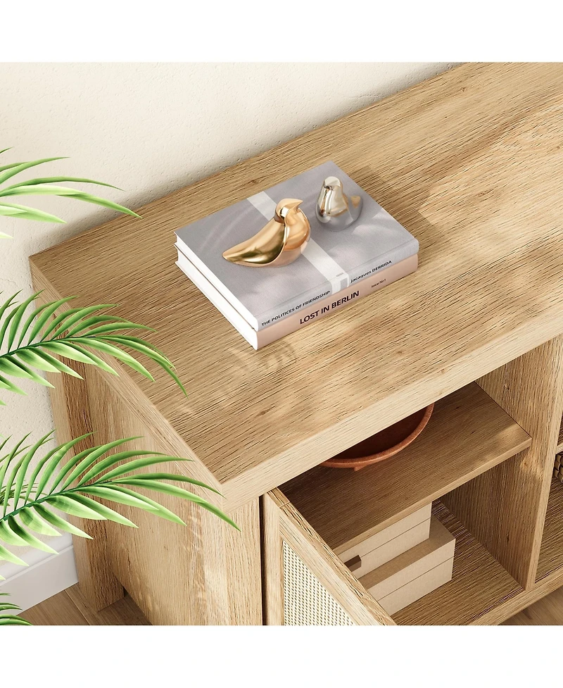 gaomon Tv Stand for 75 Inch Tv, Rattan Entertainment Center with Storage