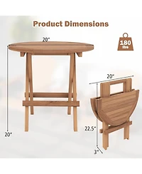 Sugift Round Patio Folding Coffee Table Teak Wood with Slatted Tabletop
