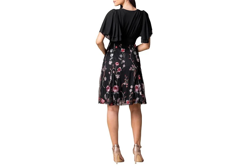 Kiyonna Women's Lillian Embroidered Mesh Midi Cocktail Dress