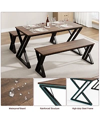 gaomon 45” Dining Table with Benches, Kitchen Table Set for 4-6, Rectangular Dining Room Table Set with Sturdy Metal Frame