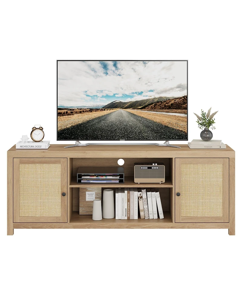 gaomon Tv Stand for 75 Inch Tv, Rattan Entertainment Center with Storage, Wood Tv & Media Console