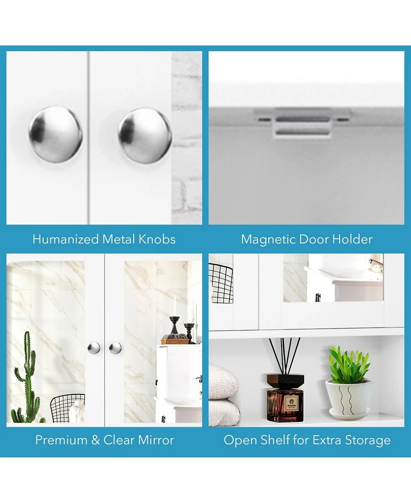 Sugift Bathroom Wall Mount Mirror Cabinet Organizer-White