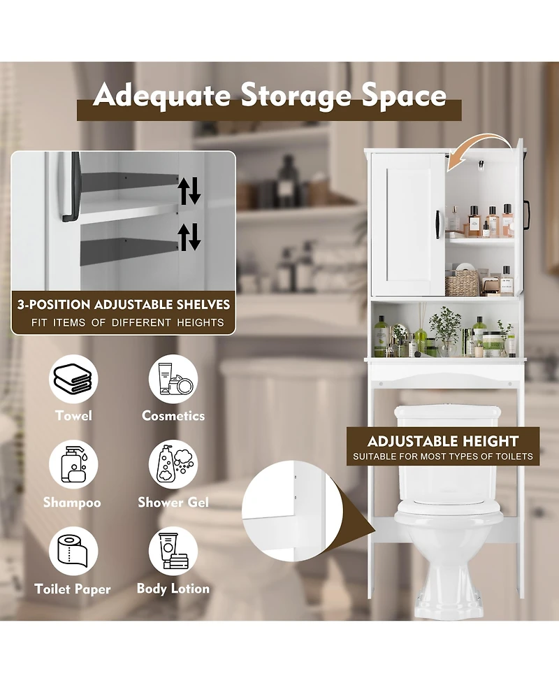 23.62 in. W x 65.39 in. H x 8.27 in. D Over The Toilet Storage with Adjustable Shelves for Bathroom and Laundry