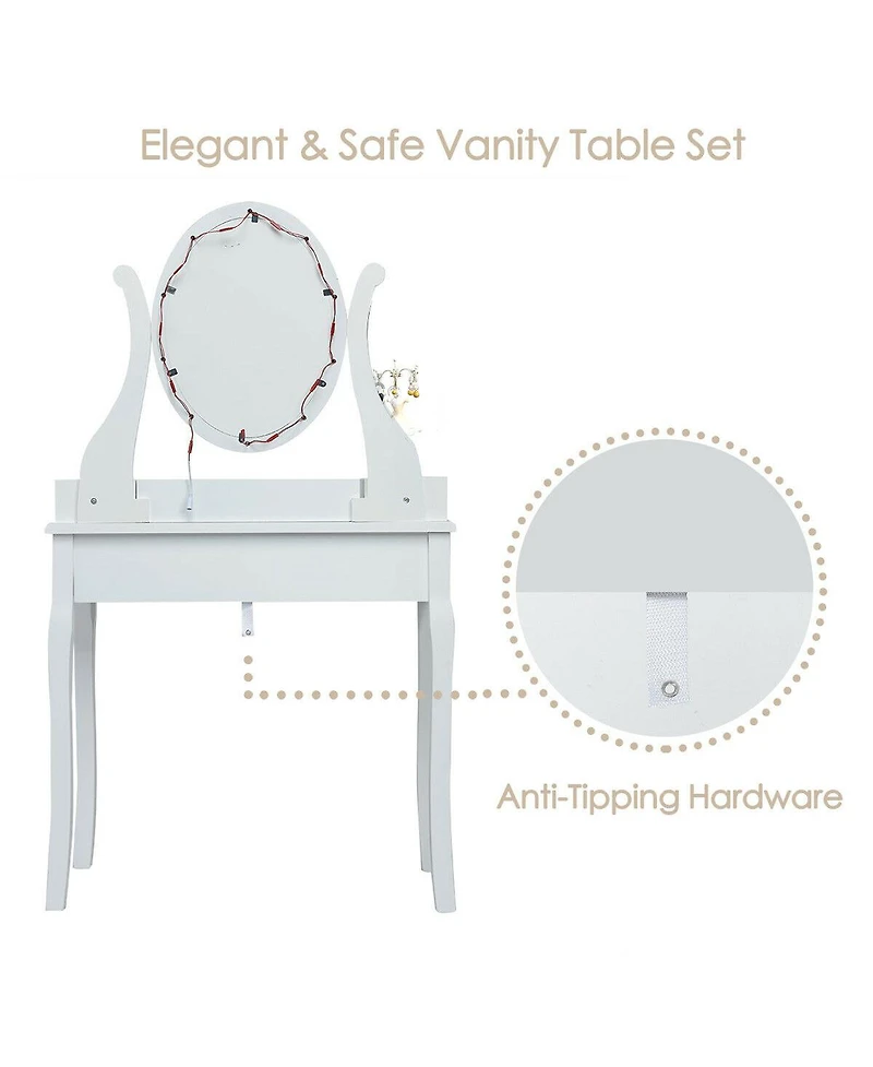 Sugift 10 Dimmable Lights Vanity Table Set with Lighted Mirror and Cushioned Stool-White