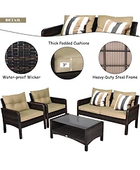 Sugift 4 Pieces Patio Rattan Free Combination Sofa Set with Cushion and Coffee Table