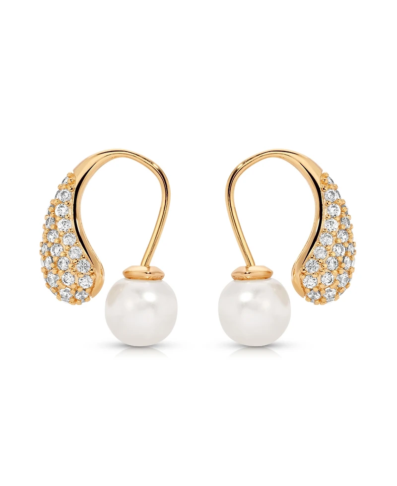 Ettika Hooked Pave and Mother of Pearl Drop Earrings