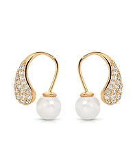 Ettika Hooked Pave and Mother of Pearl Drop Earrings