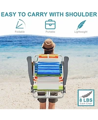 Sugift 4-Pack 5-Position Outdoor Folding Backpack Beach Reclining Chair with Pillow-Yellow