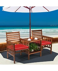Sugift 3 pcs Outdoor Patio Table Chairs Set Acacia Wood Loveseat-Red
