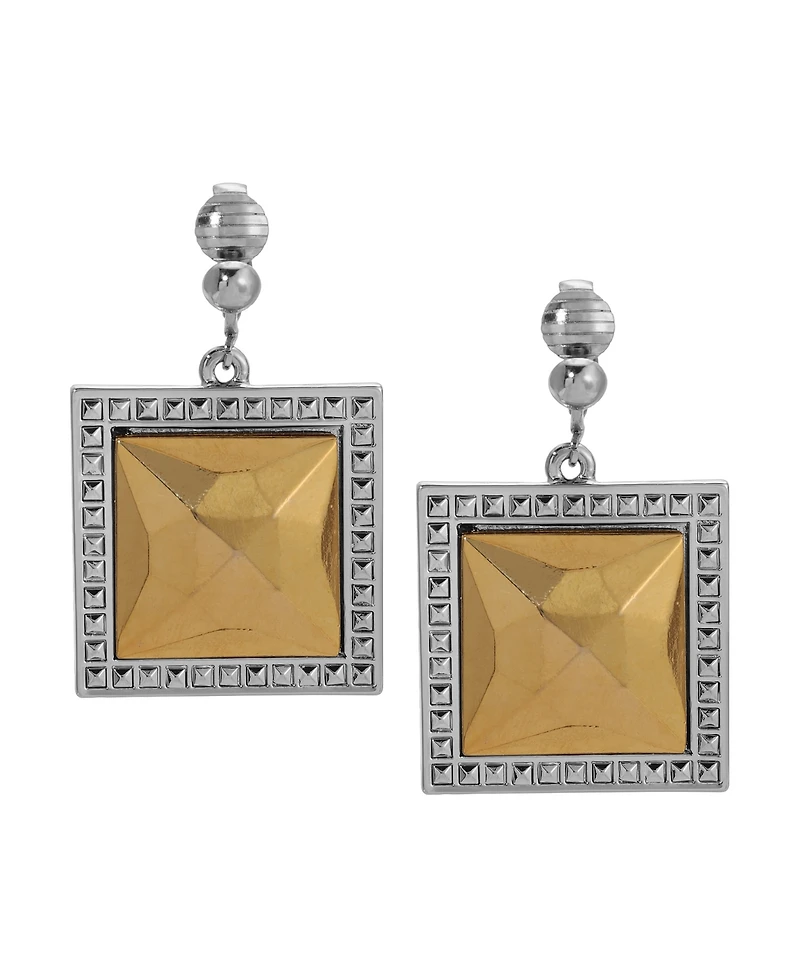 2028 Two-Tone Faceted Square Drop Clip Earrings