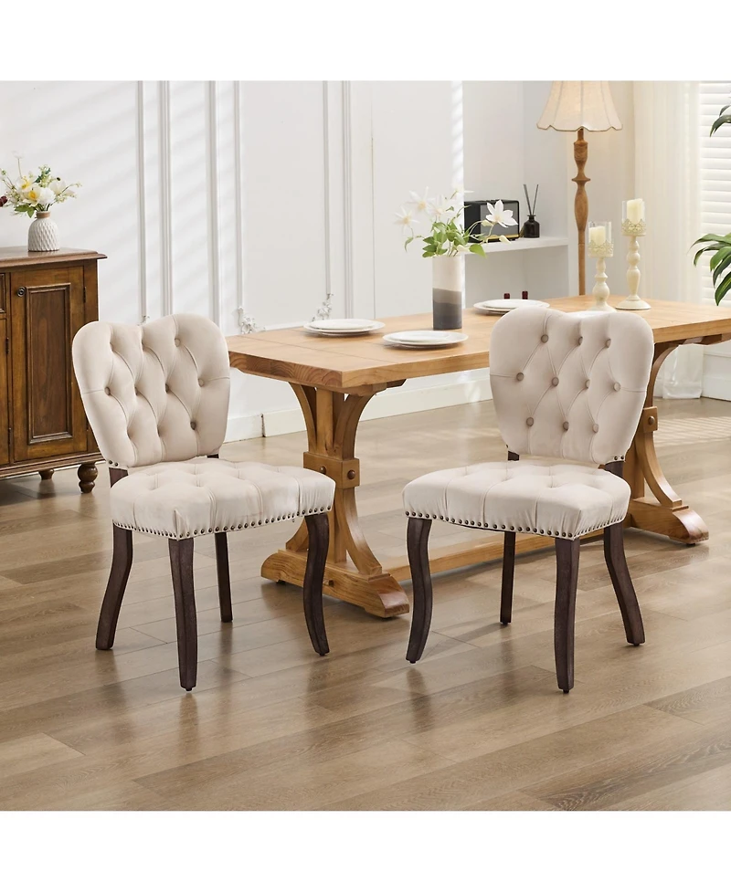 Streamdale Vintage Upholstered Dining Chair, Set of 2, Beige