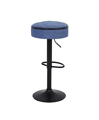 Streamdale Furniture Round Storage Bar Stool Set of 2, Blue Linen Height Adjustable Barstool, 360Counter Height Swivel Stool, Armless Bar Chair with M