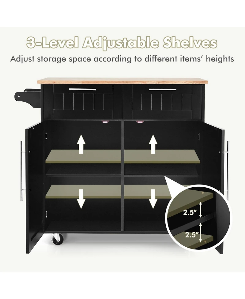Sugift Heavy Duty Rolling Kitchen Cart with Tower Holder and Drawer-Black