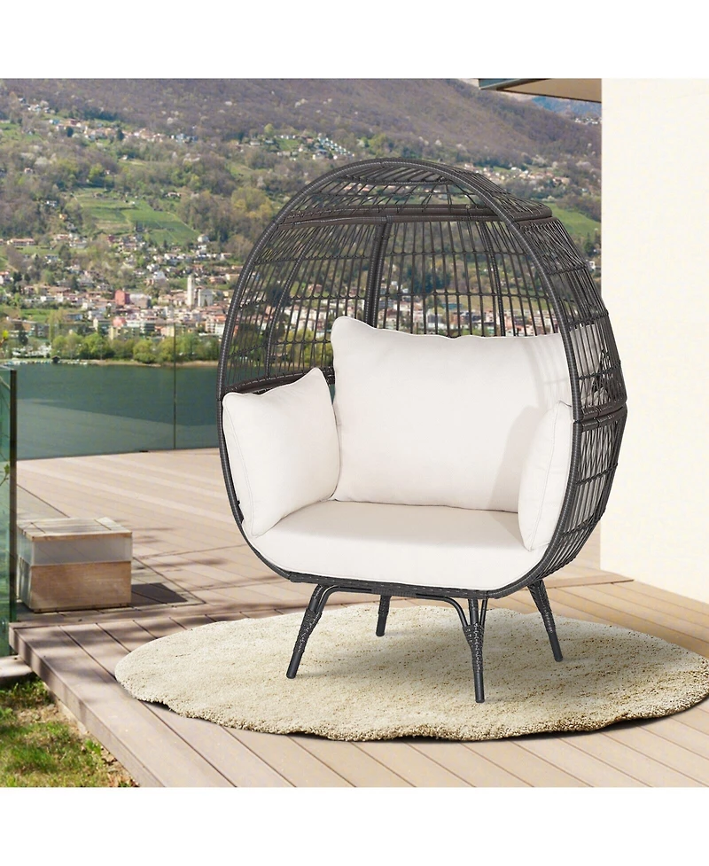 Sugift Oversized Patio Rattan Egg Lounge Chair with 4 Cushions-Brown