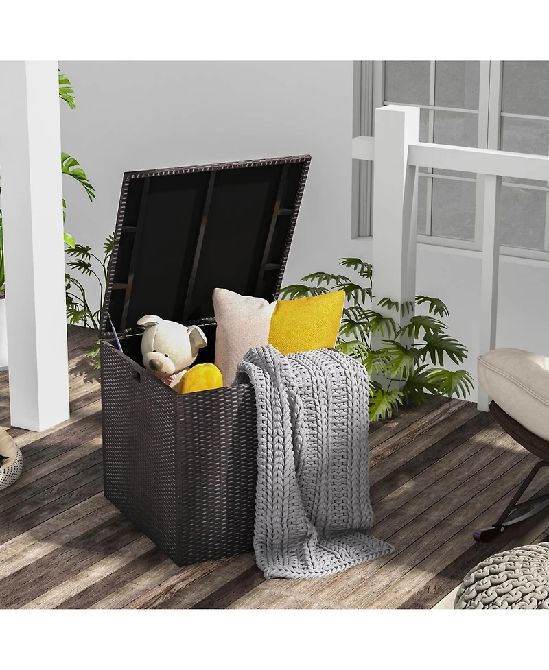 Sugift 72 Gallon Rattan Outdoor Storage Box with Zippered Liner and Solid Pneumatic Rod