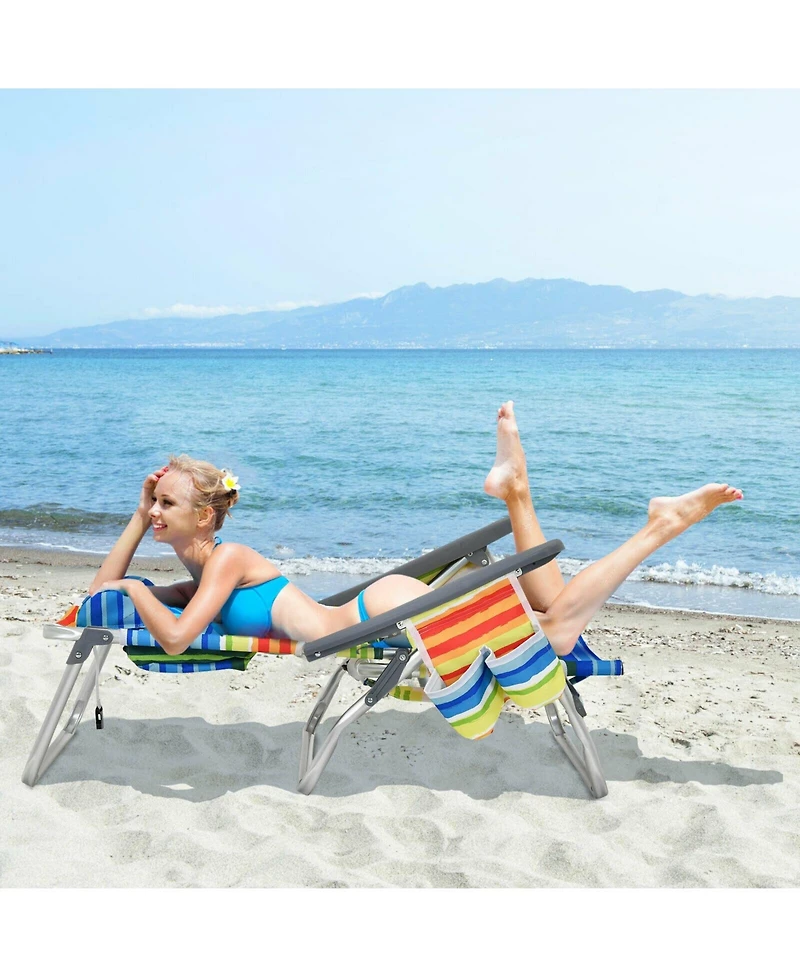 Sugift 2-Pack Folding Backpack Beach Chair 5-Position Outdoor Reclining Chairs with Pillow-Yellow