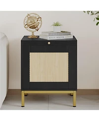gaomon Rattan End Table - Set of 1, Wood Nightstand with Storage Shelf