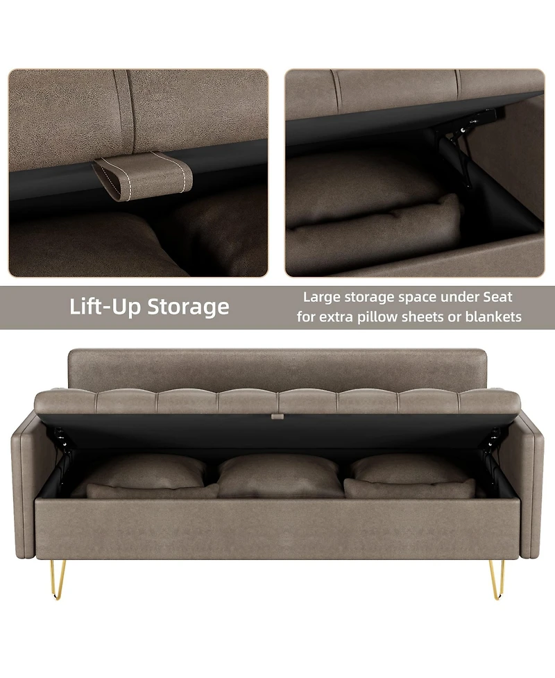 gaomon 3-Seater Faux Leather Sofa with Lift-Up Storage, Modern Design Couch with Hand Stitched Comfortable Cushion