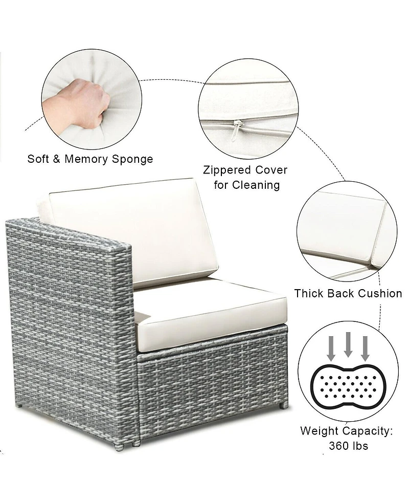 Sugift 8 Piece Wicker Sofa Rattan Dinning Set Patio Furniture with Storage Table-White