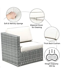 Sugift 8 Piece Wicker Sofa Rattan Dinning Set Patio Furniture with Storage Table-White