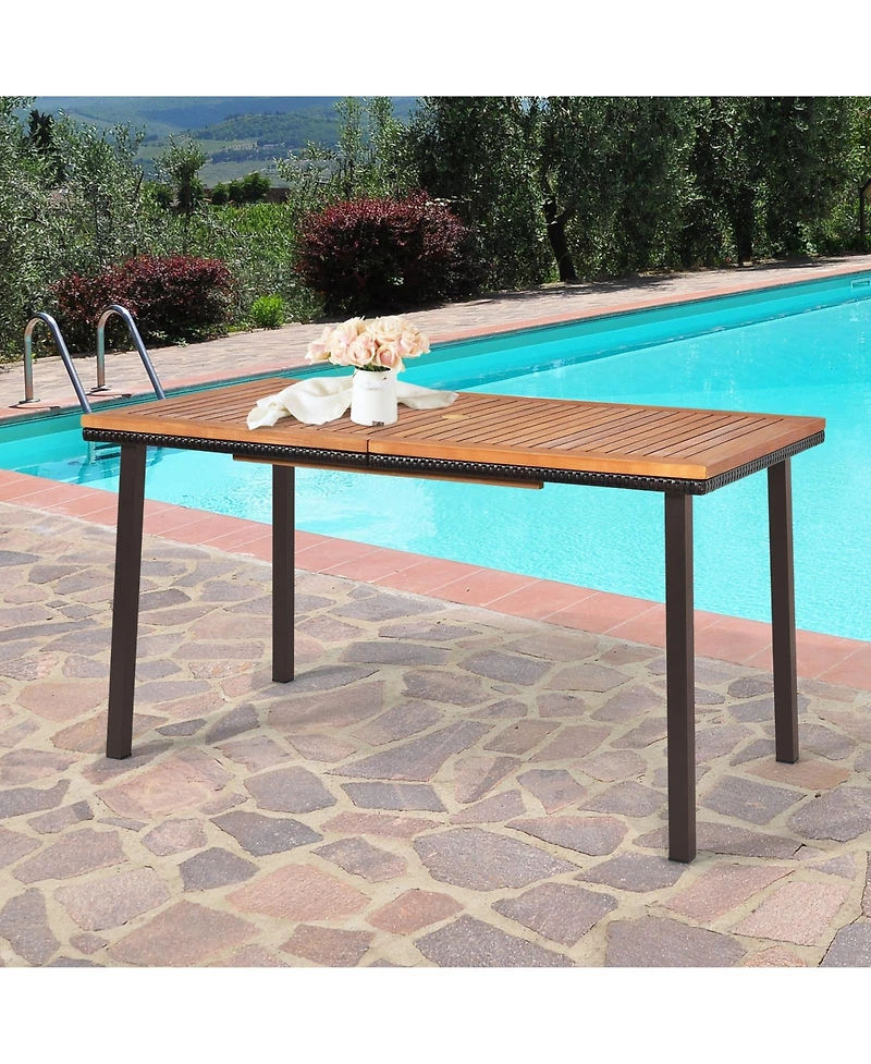 Sugift 55 Inch Patio Acacia Dining Table with Umbrella Hole