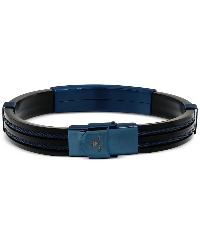Blackjack Men's Black Rubber Double Cable Id Bracelet in Stainless Steel