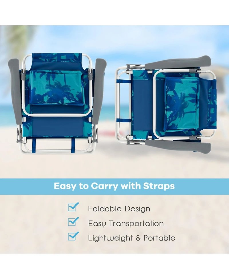 Sugift 2 Packs 5-Position Outdoor Folding Backpack Beach Table Chair Reclining Chair Set-Navy