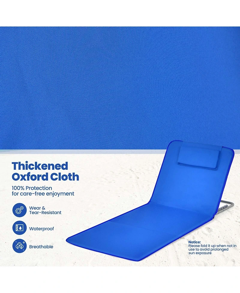 Sugift 3 Pieces Beach Lounge Chair Mat Set 2 Adjustable Lounge Chairs with Table Stripe-Blue