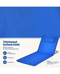 Sugift 3 Pieces Beach Lounge Chair Mat Set 2 Adjustable Lounge Chairs with Table Stripe-Blue