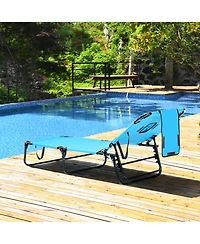 Sugift Beach Chaise Lounge Chair with Face Hole and Removable Pillow-Turquoise